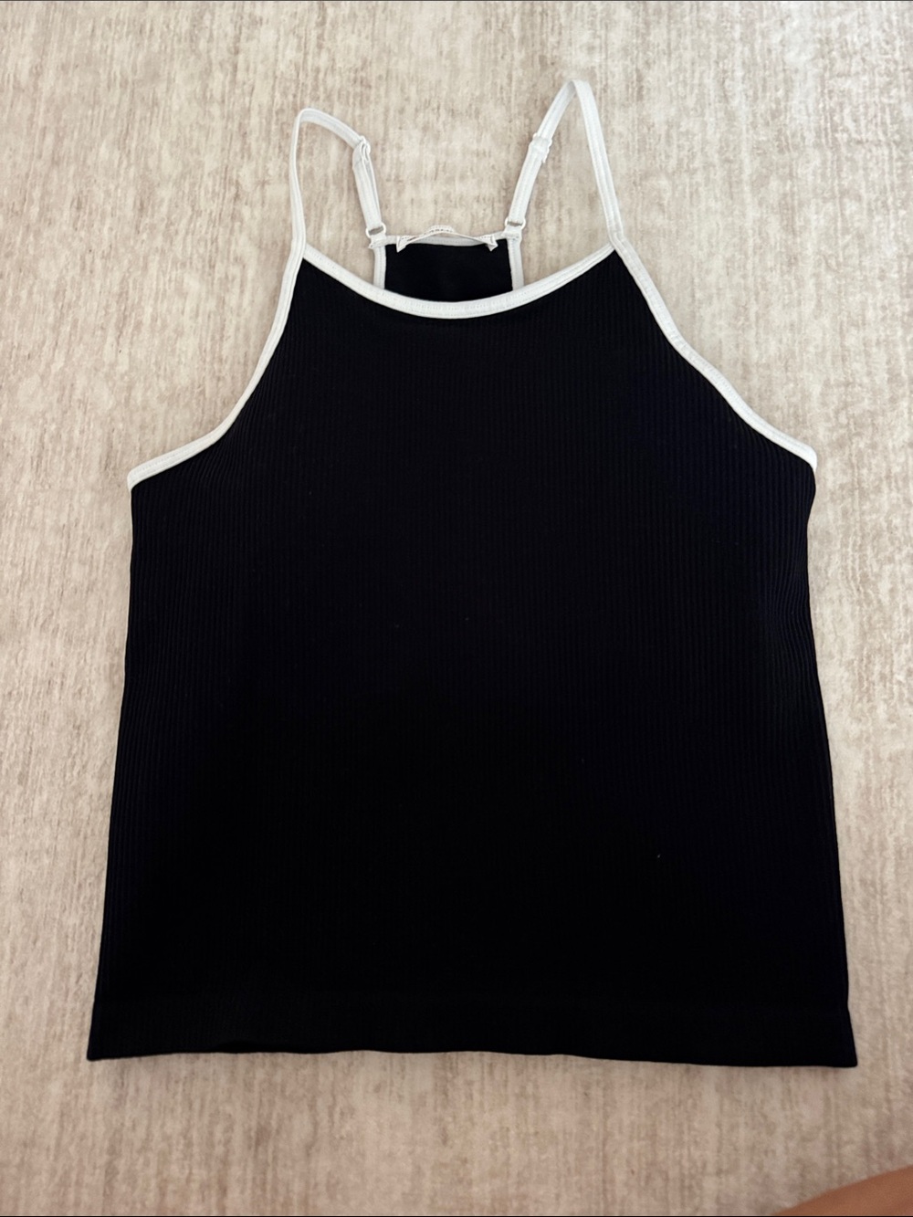Black Ribbed Tank with White Trim - Women's Top
